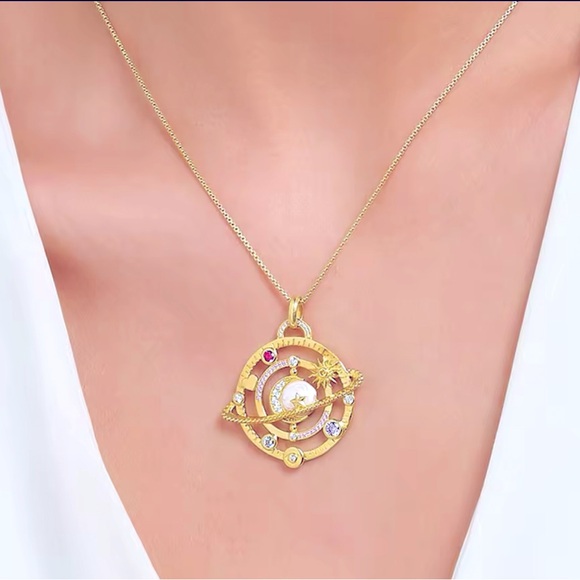 NWOT Cosmic Planetary pendant 18k gold plating over Sterling silver. - Picture 4 of 16